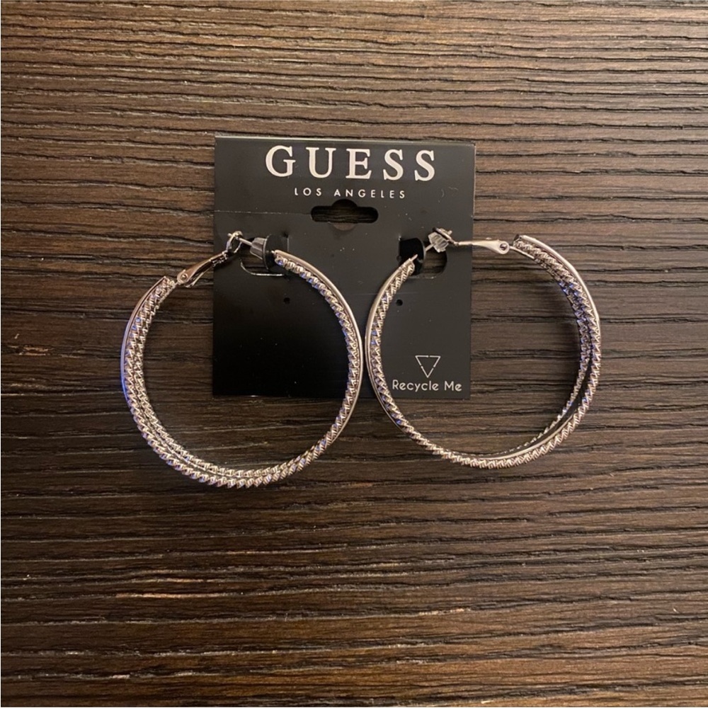 NEW Guess silver textured hoop earrings